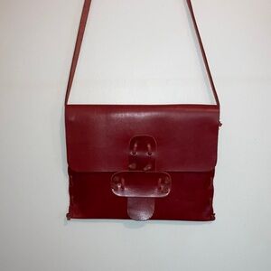 Red Leather Crossbody Shoulder Bag Purse Minimal Vintage Envelope Clutch